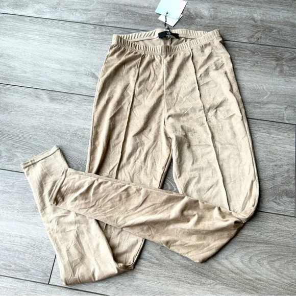 NWT  Missguided Faux Suede Tan Colour Leggings - Picture 2 of 14